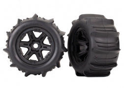 Traxxas Tires & wheels, assembled, glued (black Carbide 3.8" wheels, paddle tires, foam inserts) (2) (TSM rated) 8674