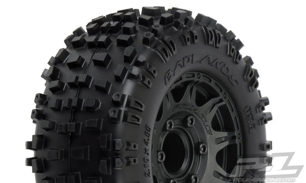 Pro-Line Badlands 2.8" All Terrain Tires Mounted on Raid Black 6x30 Removable Hex Wheels (2) for Stampede 2wd & 4wd Front and Rear