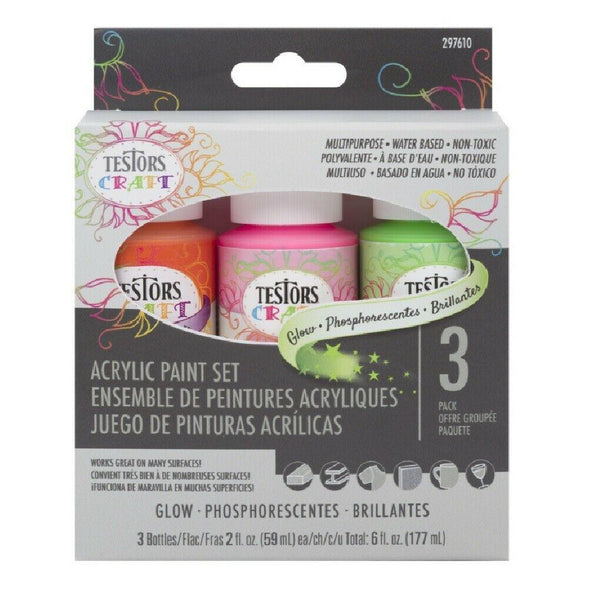 Testors Craft Paint Glow Colors Acrylic Set, 2 Oz