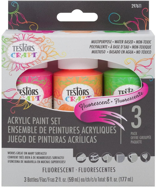 Testors 3Pk 2Oz Craft Paint Acrylic Fluorescent Paint Set