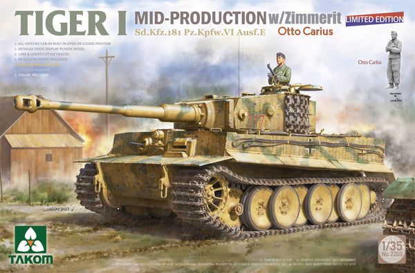 Takom 1/35 Tiger I Mid-Production w/Zimmerit Sd.Kfz.181 Pz.Kpfw.VI Ausf.E Otto Carius (Limited edition)