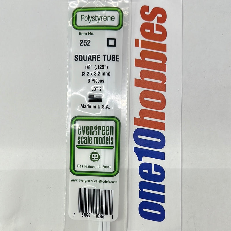 252 Square Tube 1/8, .125 , 3.2mm sq. 14" White Polystyrene (3)