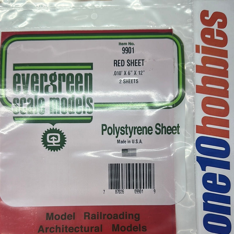 9901 Red Sheet .010” thick Transparent Polystyrene Sheet. 6x12” (2)