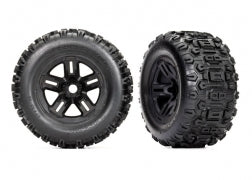 Traxxas Tires and wheels, assembled, glued (3.8" black wheels, Sledgehammer tires, foam inserts) (2)