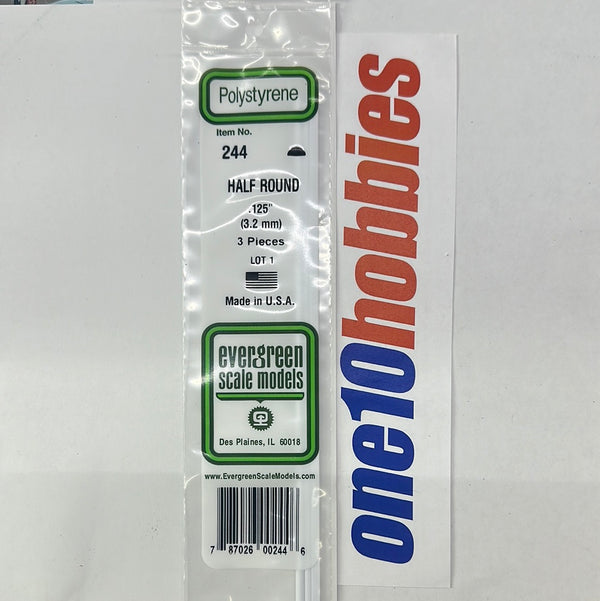 244 Half Round .125 (3.2mm) Strips 14" White Polystyrene (5)
