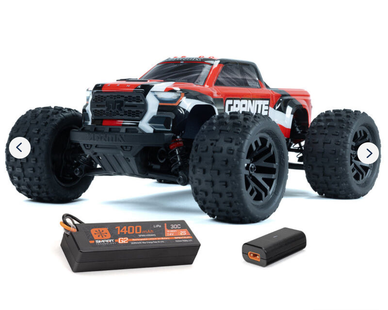 Arrma 1/18 GRANITE GROM MEGA 380 Brushed 4X4 Monster Truck RTR with Battery & Charger, Red