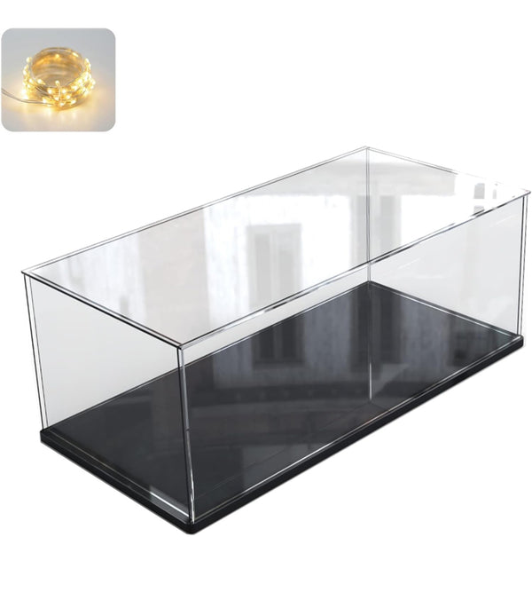 Clear Acrylic Display Case with Wood-Plastic Base for Lego 10295 Collectibles Transparent Box Protection for Figures Toys, Black 40x20x20cm