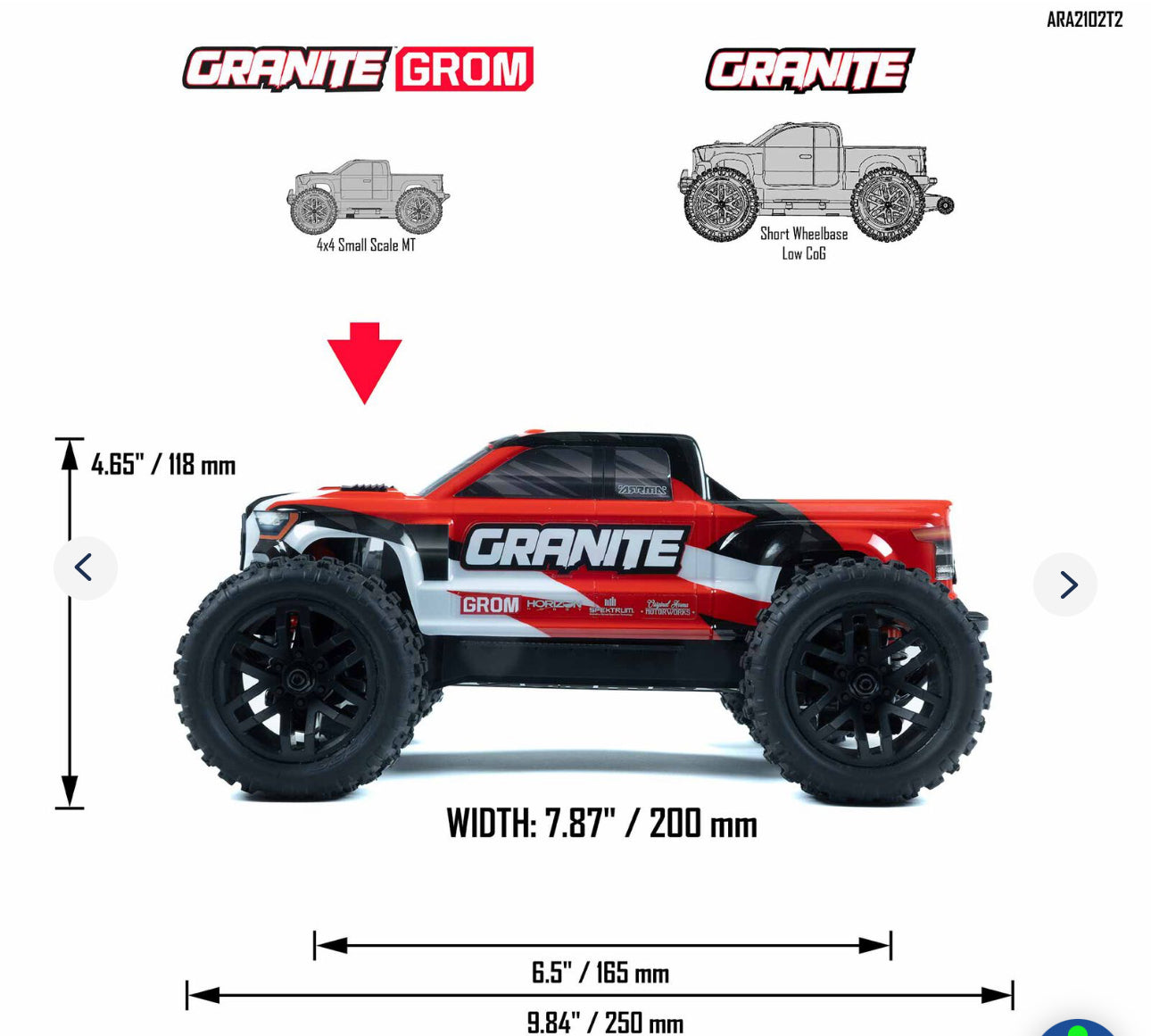 Arrma 1/18 GRANITE GROM MEGA 380 Brushed 4X4 Monster Truck RTR with Battery & Charger, Red