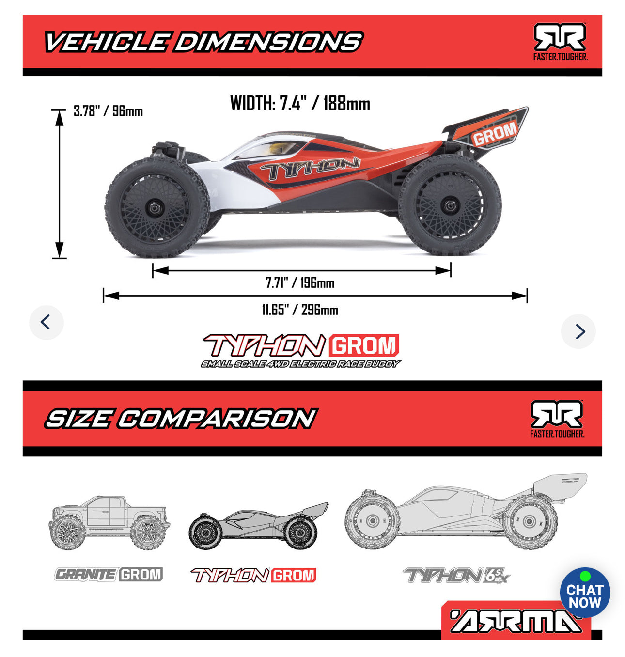 Arrma TYPHON GROM 4x4 SMART Small Scale Buggy Blue/Silver