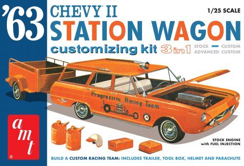 AMT 1963 Chevy II Station Wagon w/Trailer 1/25 Model Kit (Level 2)