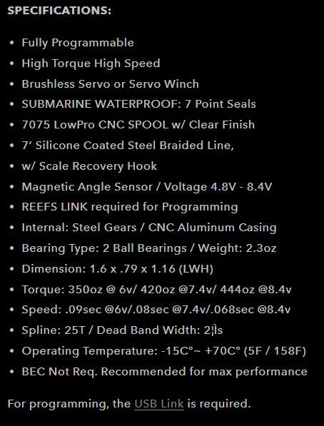 Reefs Triple4 Smart Servo Winch Submarine - 444oz 0.068sec@8.4V **Special order. Takes up to 4 weeks**
