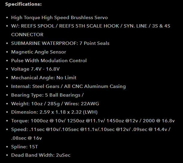 Reefs BEAST 2000 1/5th Servo Winch Submarine-2000oz 0.08sec@16V
