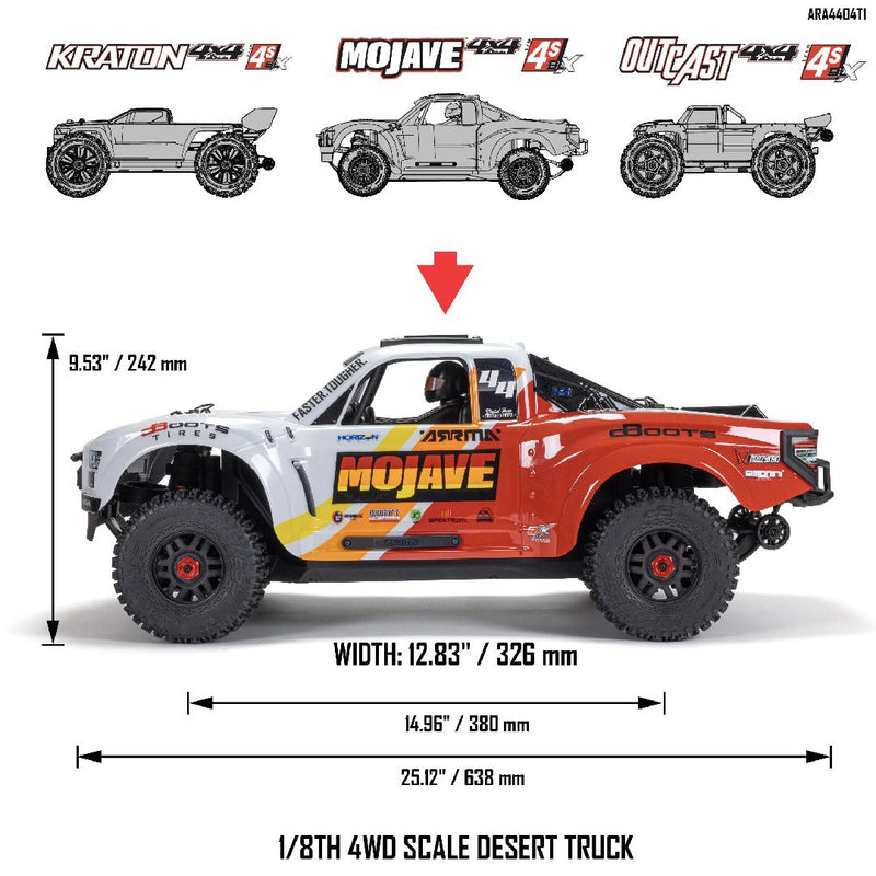 Arrma 1/8 MOJAVE BL-4S 4x4 Scale Desert RTR - Blue/Red.  **Ships free across Canada🇨🇦.
