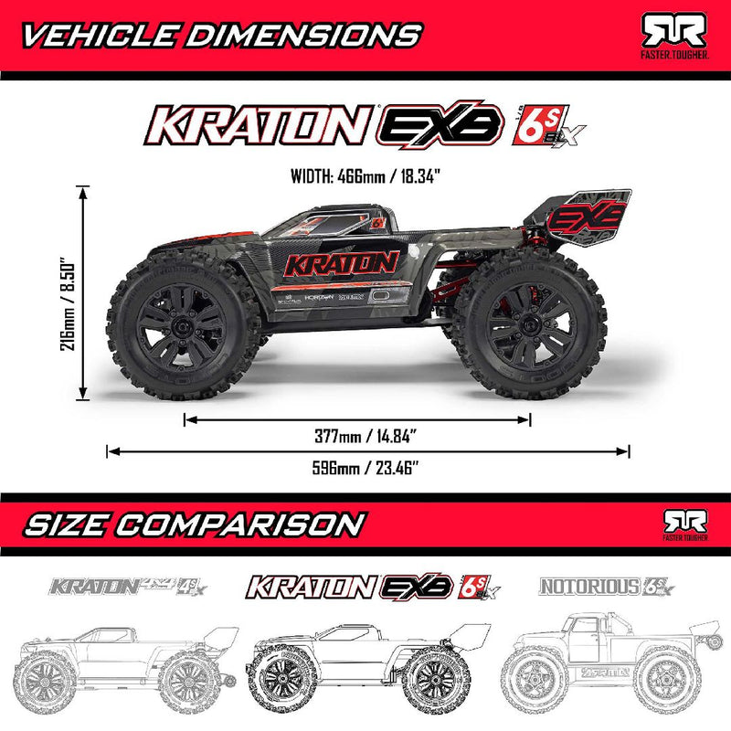 Arrma 1/8 KRATON BL-6S 4x4 Speed Truck RTR - Black Ships free across Canada 🇨🇦