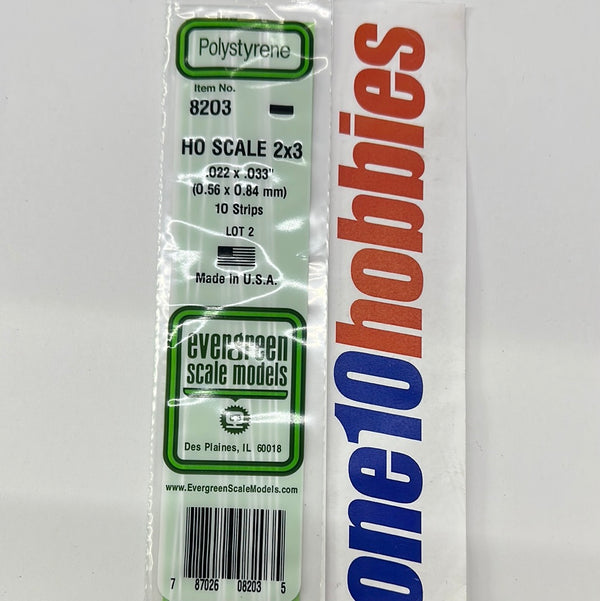 8203 .022”x .033”x 14" White HO SCALE 2x3 Strips.10PC