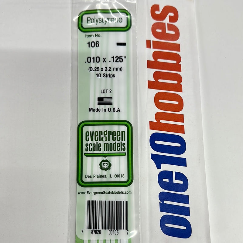 106 .010"X.125"X14" DIMENSIONAL STRIPS (10/PK)WHITE