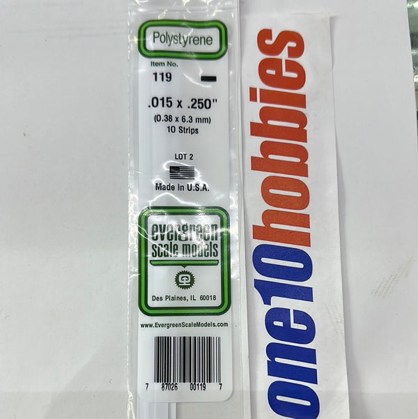 119 .015"X.250"X14" DIMENSIONAL STRIPS .(10/PK)WHITE