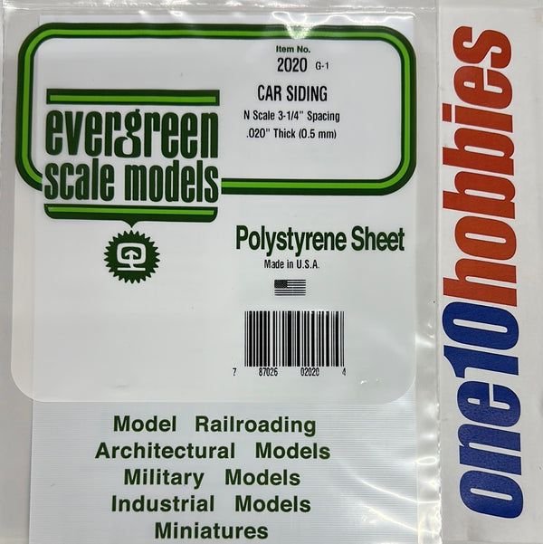 2020 Car Siding  .020" OPAQUE WHITE THICK POLYSTYRENE SHEET 6X12 CAR SID 1