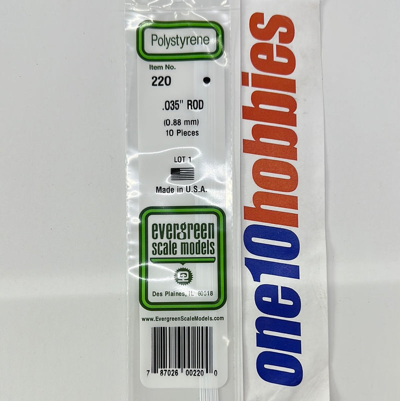 220 .035"X14" RODS WHITE POLYSTYRENE 10 PER PACK