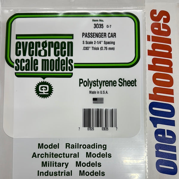 3035 Passenger car .030" .75mm Thick White Polystyrene Sheet 6X12 1Pc