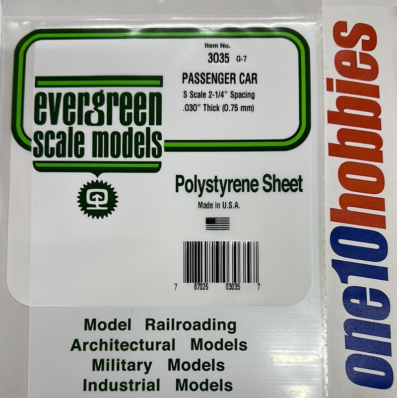 3035 Passenger car .030" .75mm Thick White Polystyrene Sheet 6X12 1Pc