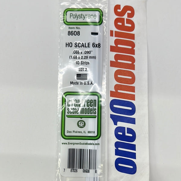 8608 .066”x .090”x 14" White HO SCALE 6x8 Strips 10PC