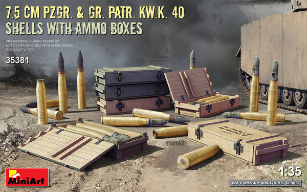 MiniArt 1/35 7.5 cm Pzgr. & Gr. Patr. Kw.K. 40 Shells with Ammo Boxes