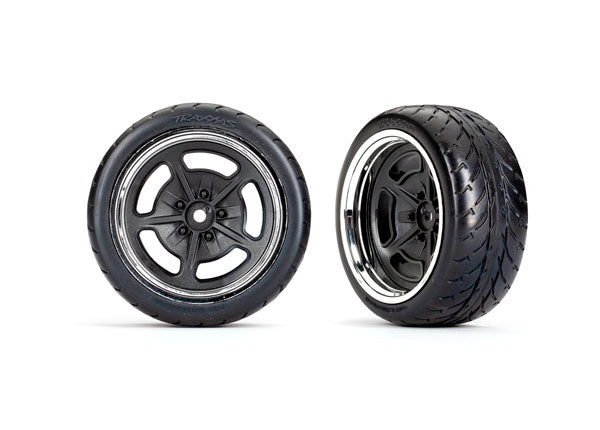Traxxas Tires and wheels, assembled, glued (black with chrome wheels, 1.9' Response tires) (extra wide, rear) (2)