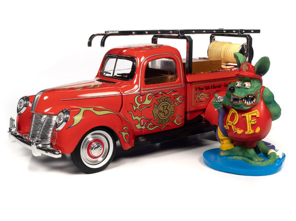 Auto World 1/18 Rat Fink Fire Truck with Resin Figure - Red with Flames