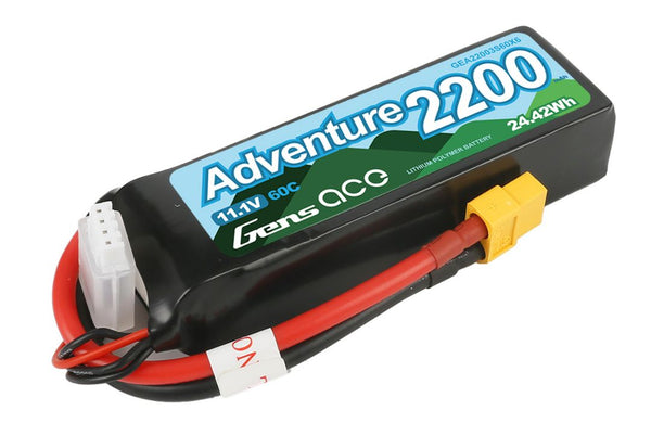 Gens Ace - 1078 - Adventure 2200mAh 3S1P 11.1V 60C Lipo Battery with XT60 Plug for RC Crawler 108x34x23mm