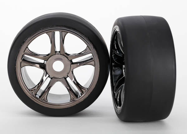 Traxxas Front Tire & Wheel Set (2) (Black Chrome) (S1) XO-1