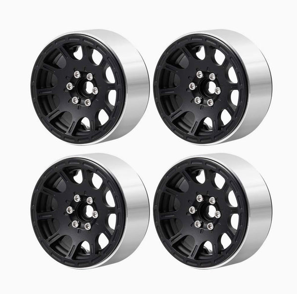 Que-T Metal 1.9" Beadlock Wheel Rims Hubs for 1:10 AXIAL SCX10 TRX-4 D90 RC Car, Pack of 4 (Matte Black)