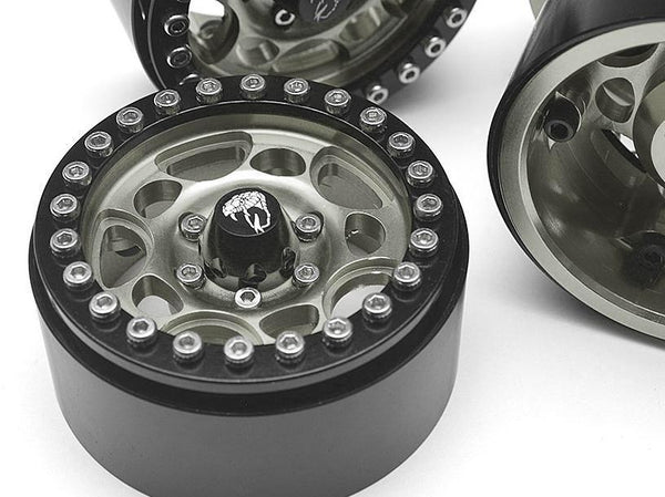Sandstorm KRAIT 1.9 Aluminum Beadlock Wheels with 8mm Wideners (4) [Recon G6 Certified] Gun Metal