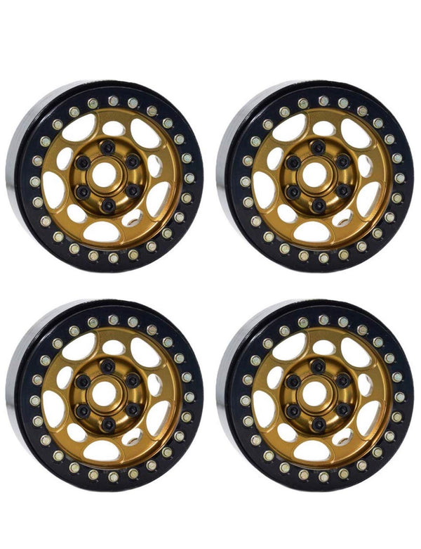 4PCS 1.9" Beadlock Wheel Rims for 1/10 RC Crawler Traxxas TRX-4 Axial SCX10 CC01 RC4WD Wheel Hub(Bronze+Black)