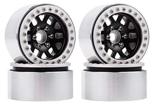 INJORA 4PCS 1.9 Inch Metal Wheel Rim Beadlock Wheel Hub for 1:10 RC Rock Crawler Traxxas TRX4 Axial SCX10 SCX10 II 90046 SCX10 III AXI03007 D90 12mm Hex (Silver and Black)