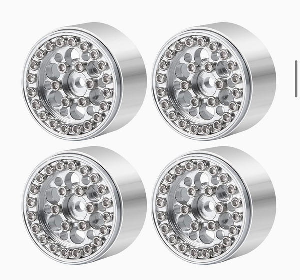 RC-Hub 4Pcs Alloy 1.0" Beadlock Wheels Rims Hubs 28.5mm for 1/24 Axial SCX24 90081 RC Crawler Car (Silver)