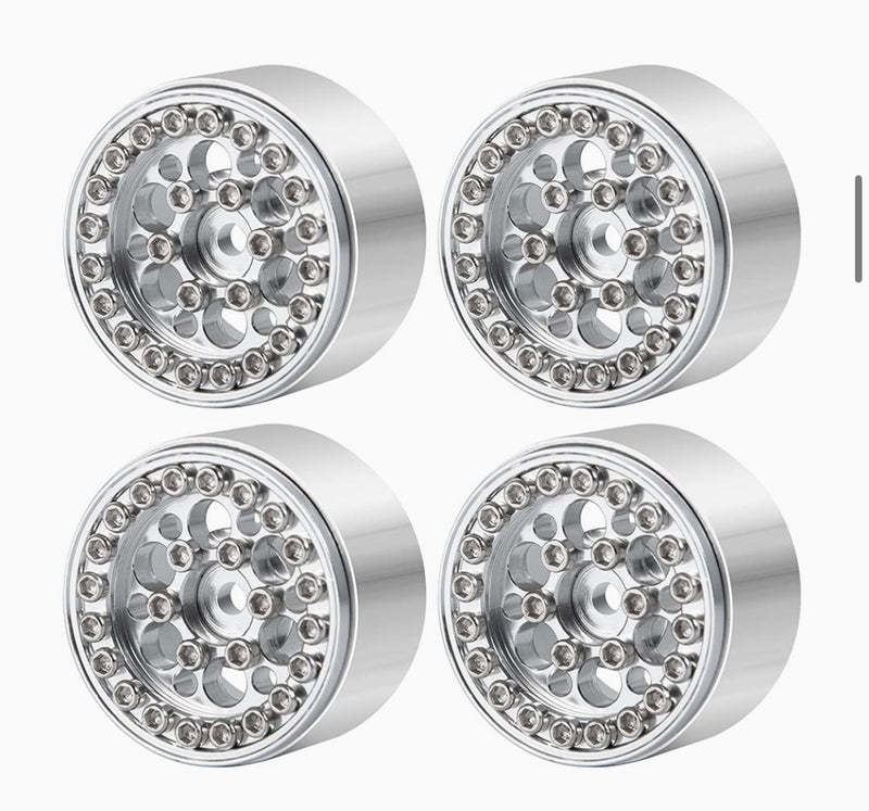 RC-Hub 4Pcs Alloy 1.0" Beadlock Wheels Rims Hubs 28.5mm for 1/24 Axial SCX24 90081 RC Crawler Car (Silver)