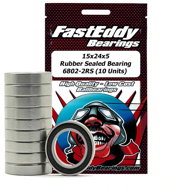 Fast Eddy 15x24x5 Rubber Sealed Bearings 6802-2RS (10)
