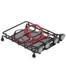 RC Car Roof Rack, Middle Size Roof Rack Luggage Carrier with 4 Round LED Lights for Axial SCX10 1/10 RC Crawler Car(2 White 2 Red Light Color)