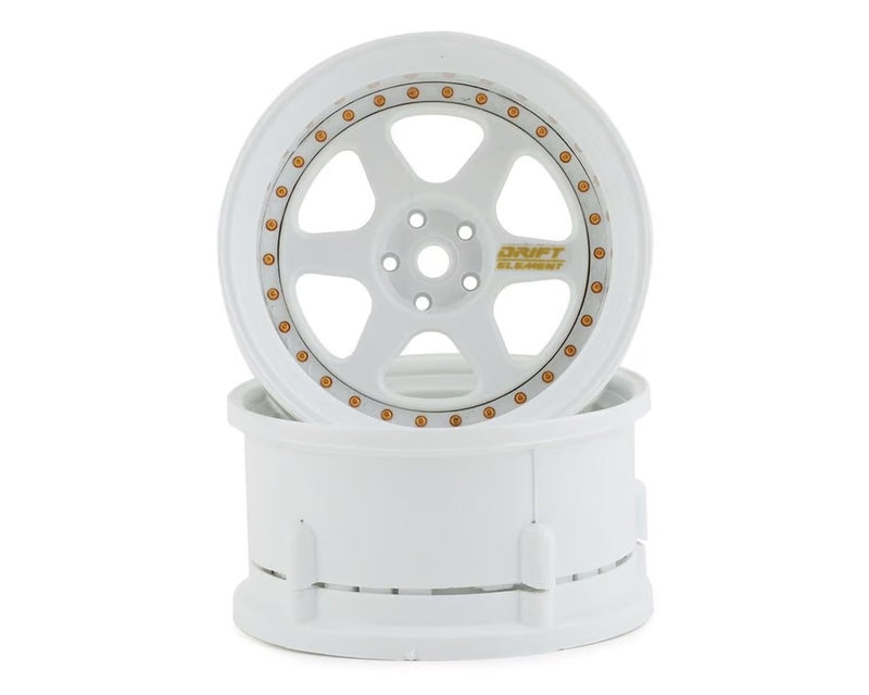 DS Racing Drift Element 6 Spoke Drift Wheels (Triple White w/Gold Rivets) (2) (Adjustable Offset) w/12mm Hex