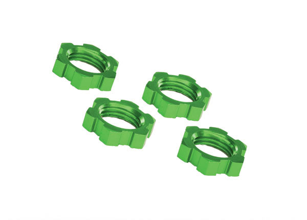 Traxxas Wheel Nuts, Splined, 17mm, Serrated (green-anodized) (4)