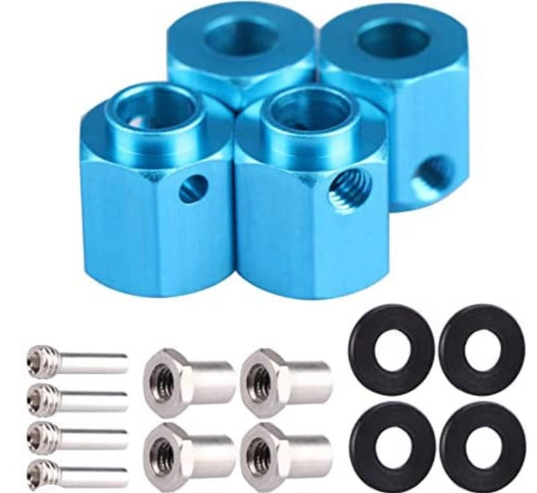 Acekeeps Aluminum Thicken 12mm Hex Wheel Hubs Adapters w/Spacers Upgrades Parts for 1/10 Traxxas TRX-4 TRX-6 RC Crawler (Blue, 12mm)