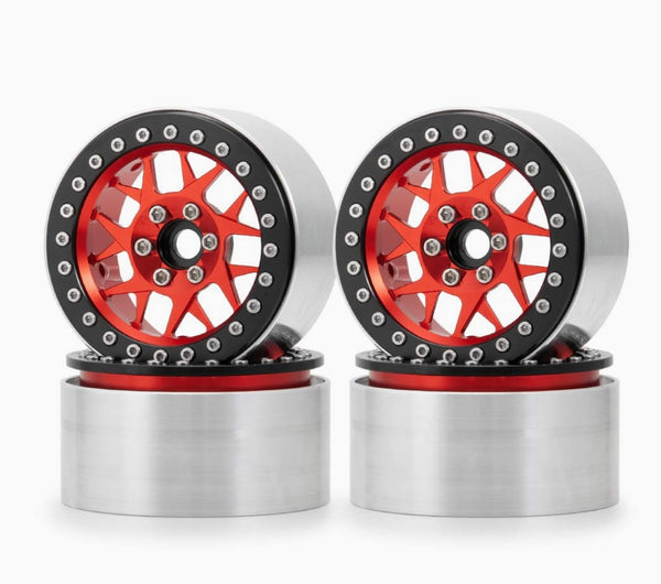 RCLIONS 2.2inch Beadlock Wheels Rims 35mm for 1/10th Scale RC Crawler Model Car Wraith 90018 -Pack of 4 (Red)