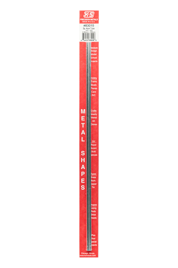 Square Aluminum Tube: 1/4" OD x 0.014" Wall x 12" Long (1 Piece)