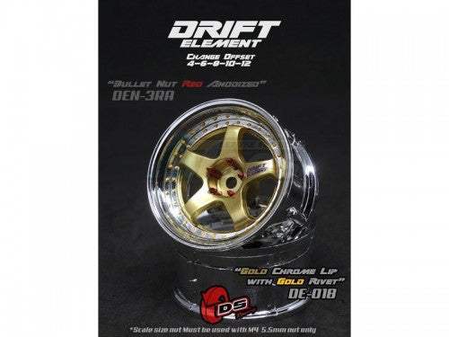 Drift Element Wheel - Adj. Offset (2) / Gold Chrome Lip with Gold Rivets
