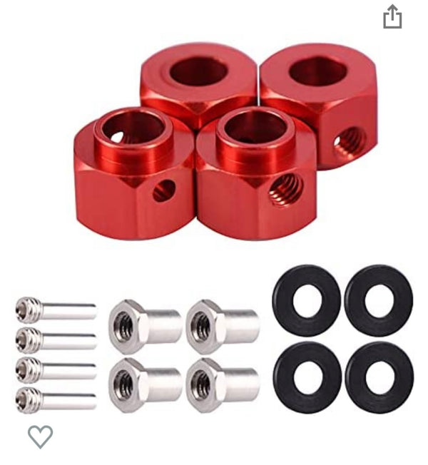 Aluminum Thicken 12mm Hex Wheel Hubs Adapters w/Spacers Upgrades Parts for 1/10 Traxxas TRX-4 TRX-6 RC Crawler (Red, 8mm)