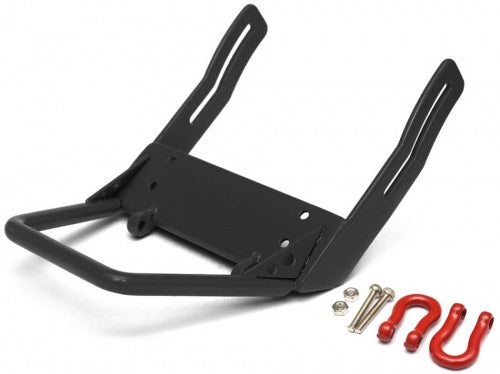 Steel Front Stubby Bumper w/ Red Towing Hooks Black