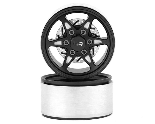 Yeah Racing 1.9" Aluminum BXN 6 Spoke Beadlock Wheels w/Faux Rotors (Black) (2) w/12mm Hex