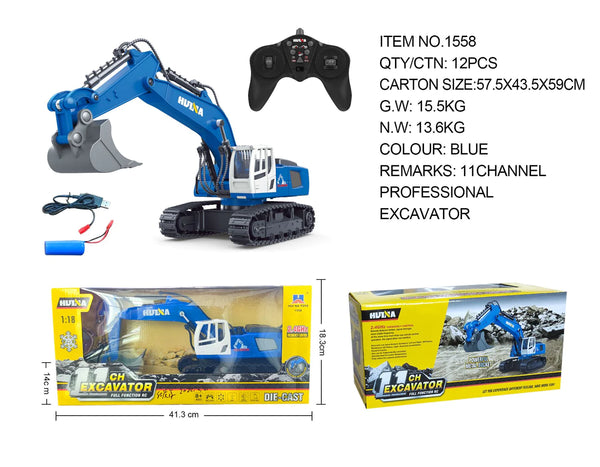 Canex 110-43 1/18 RC Excavator 1558 Ready To Run Model Toy Car Digger Remote Control Battery 360Degrees Rotary Light 400MAH Battery Tracks