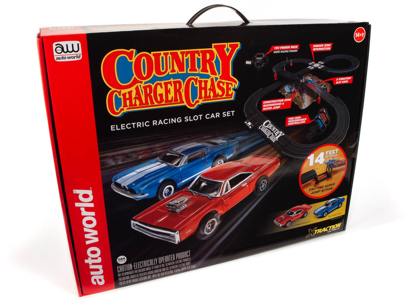 AUTO WORLD SRS335 - 1:64 Scale Country Charger Chase Slot Car Set